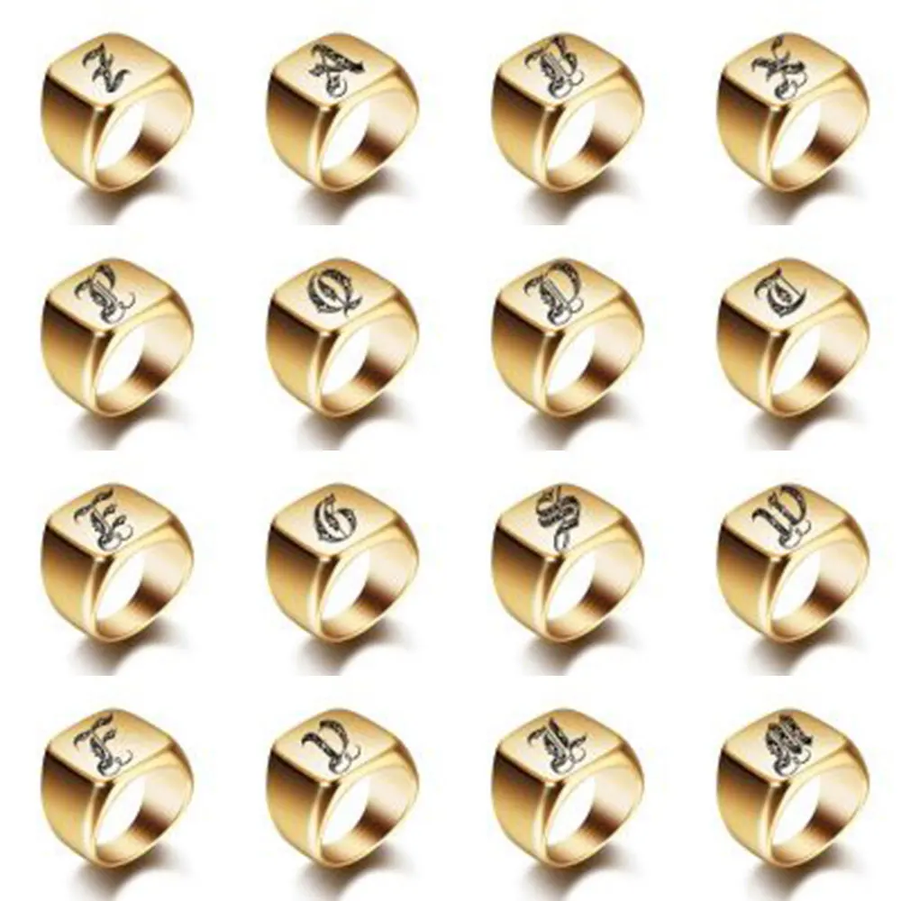 Customized Women Signet Ring Name Letter Pattern Logo Stainless Steel Rings Punk Candid Fashion Jewelry Male Wedding Accessories thumbnail 3