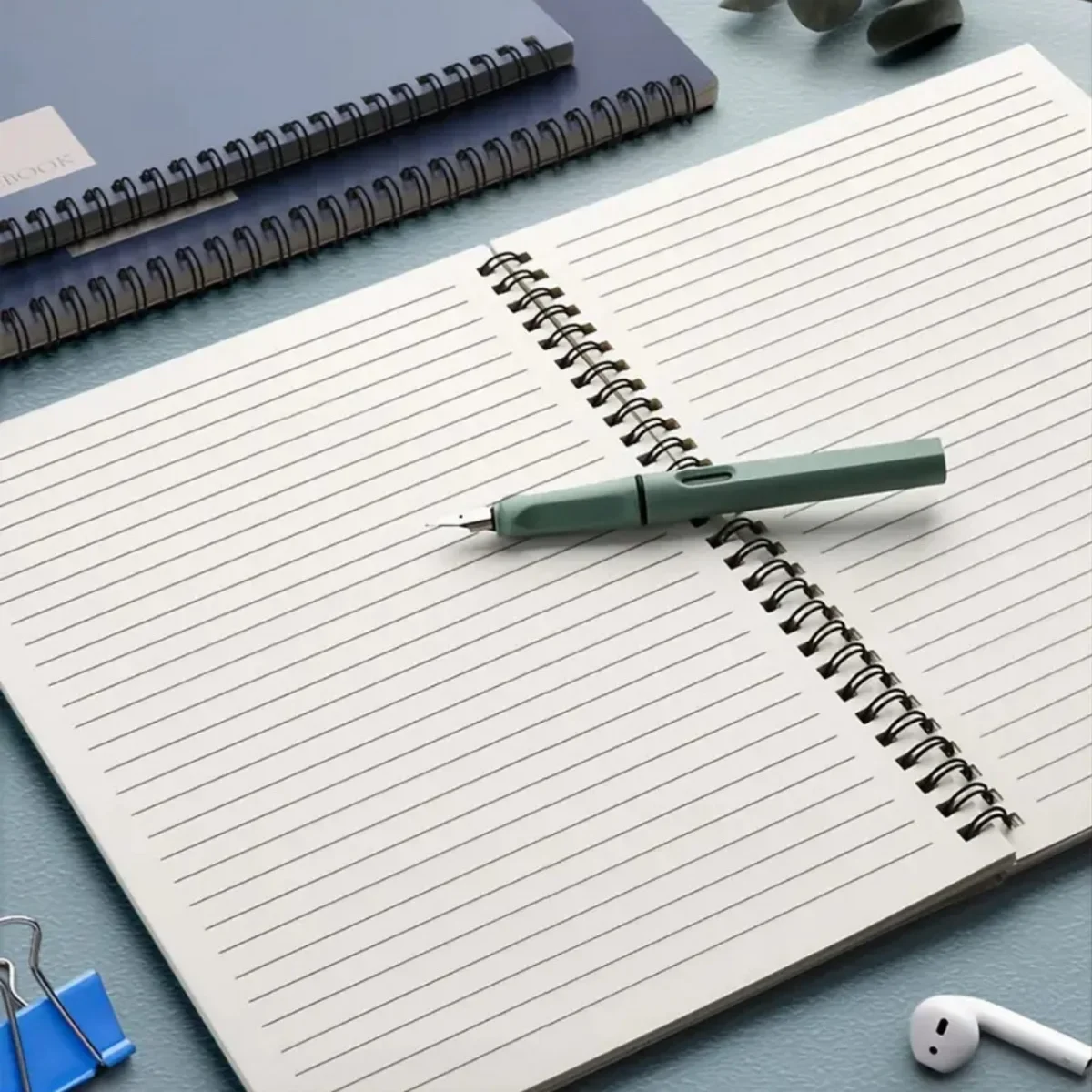 A5, 1 Set Of 4, 40 Sheets Each, Simple Blue, Coil Notebook, Primary School Students, College Students, For Office, Notepad thumbnail 3