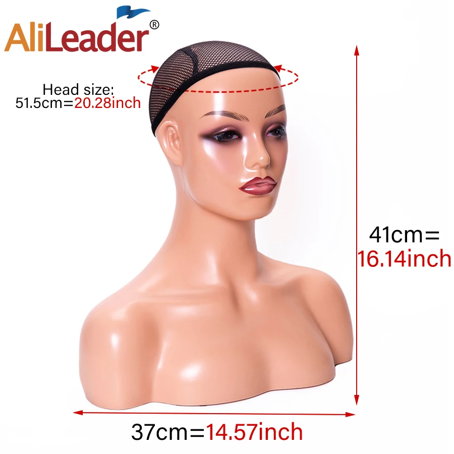 Female Mannequin Head With Shoulder Manikin Head Bust Wig Head Stand With Makeup For Wigs Display Necklace Free Earrings,Wig Cap thumbnail 4