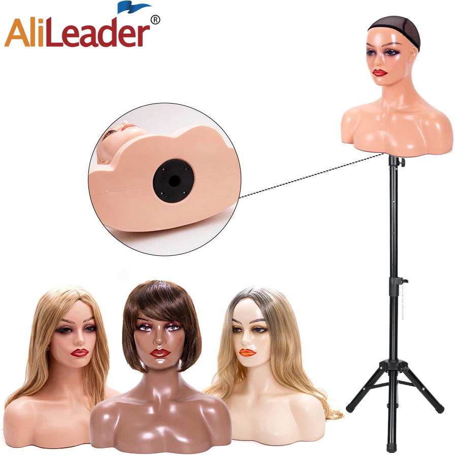 Female Mannequin Head With Shoulder Manikin Head Bust Wig Head Stand With Makeup For Wigs Display Necklace Free Earrings,Wig Cap thumbnail 5