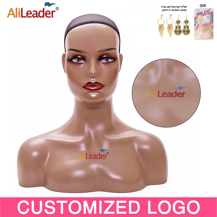 Female Mannequin Head With Shoulder Manikin Head Bust Wig Head Stand With Makeup For Wigs Display Necklace Free Earrings,Wig Cap thumbnail 2