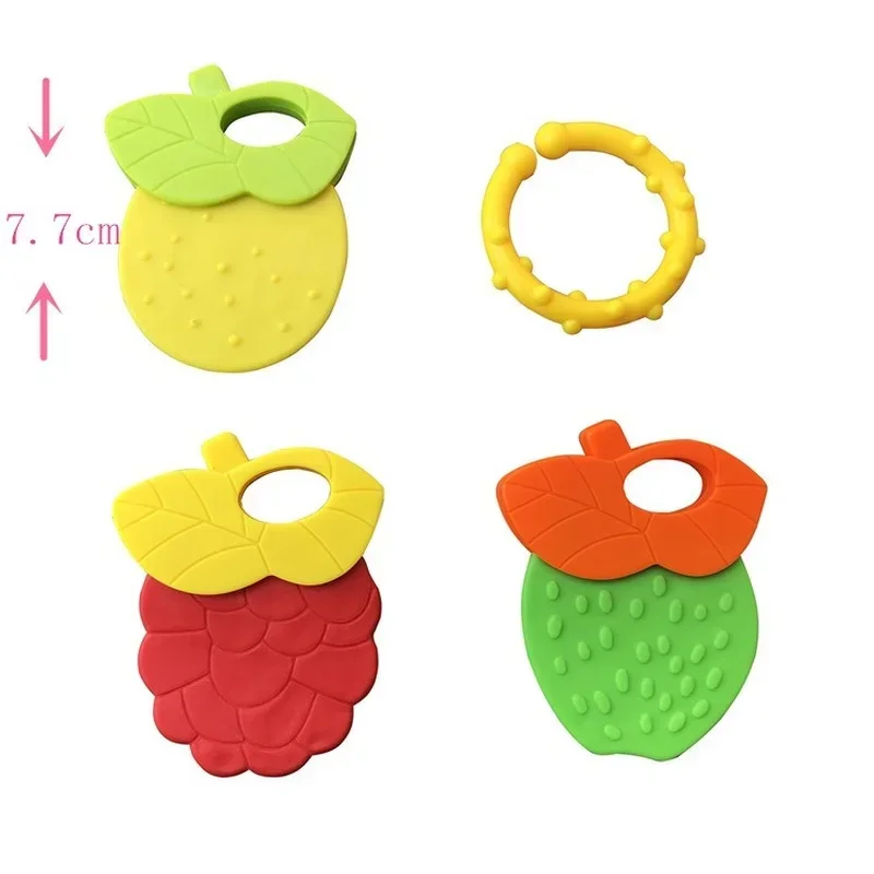 Baby Fruit Style Soft Rubber Rattle Teether Toy Newborn Chews Food Grade Silicone Teethers Infant Training Bed Toy Chew Toys Kid thumbnail 4