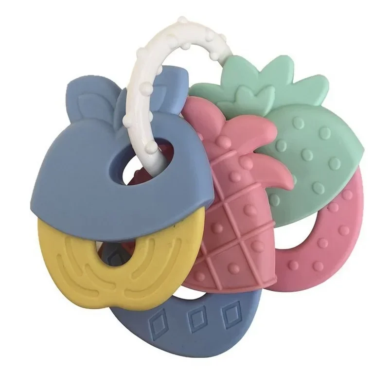 Baby Fruit Style Soft Rubber Rattle Teether Toy Newborn Chews Food Grade Silicone Teethers Infant Training Bed Toy Chew Toys Kid thumbnail 2
