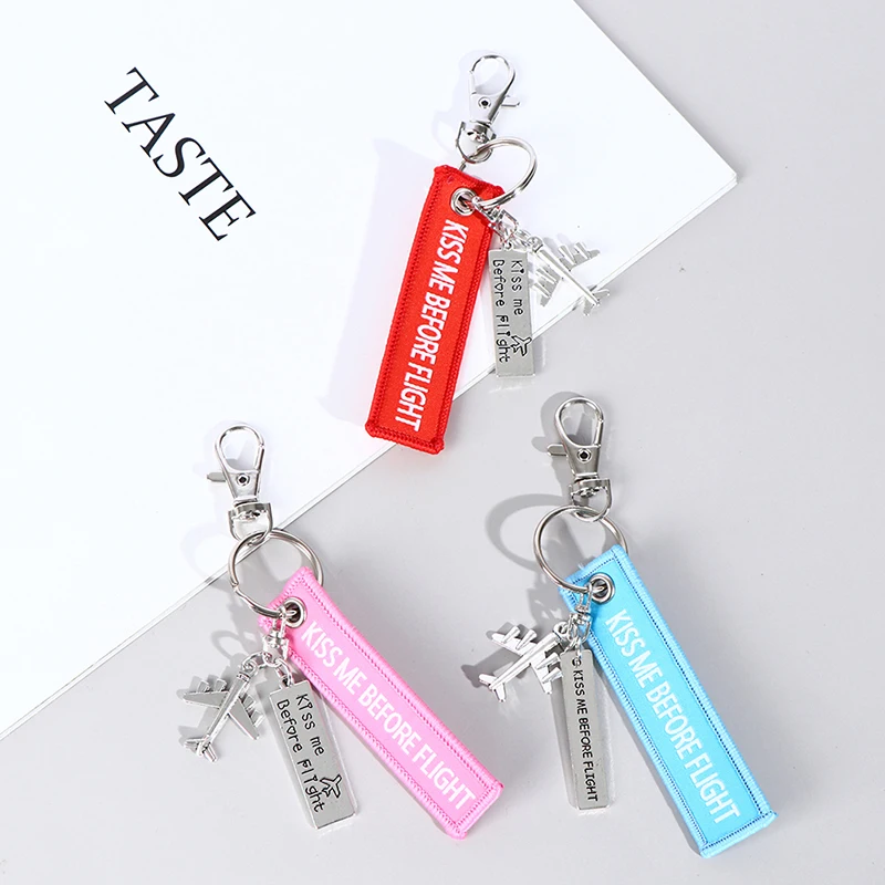 1PC Flight Keychain Set Kiss Me Before Flight Crew Drive Safe Mini Aircraft Metal Carving DIY Pendant Aviation Keyring thumbnail 3