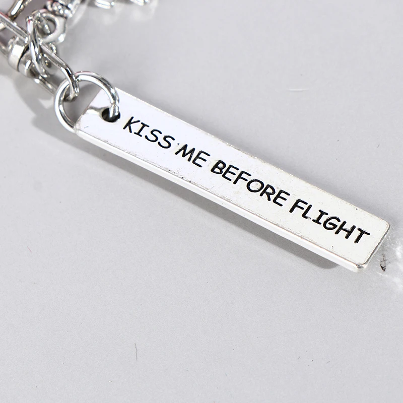 1PC Flight Keychain Set Kiss Me Before Flight Crew Drive Safe Mini Aircraft Metal Carving DIY Pendant Aviation Keyring thumbnail 2