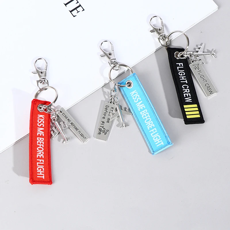 1PC Flight Keychain Set Kiss Me Before Flight Crew Drive Safe Mini Aircraft Metal Carving DIY Pendant Aviation Keyring thumbnail 4