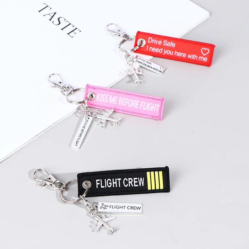 1PC Flight Keychain Set Kiss Me Before Flight Crew Drive Safe Mini Aircraft Metal Carving DIY Pendant Aviation Keyring thumbnail 5
