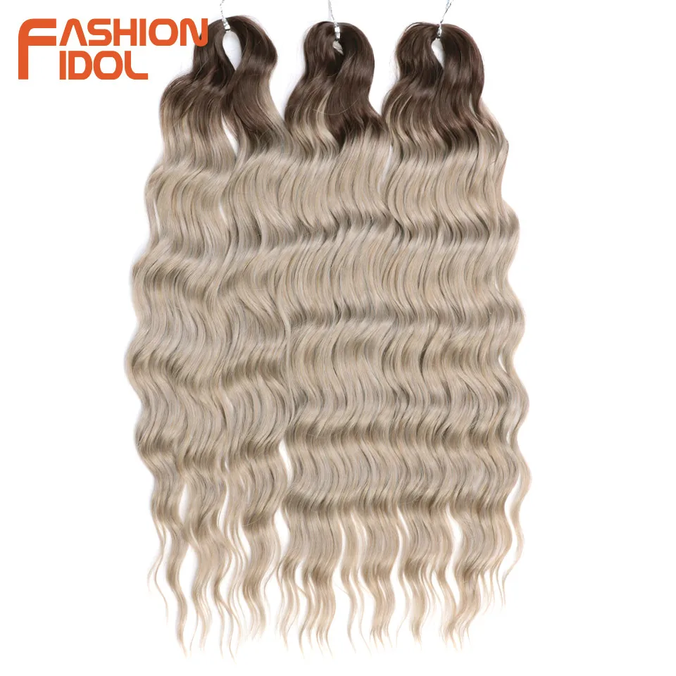 Anna 24 Inch Synthetic Hair Water Wave Braiding Hair Extensions Ombre Blonde Deep Wave Afro Curl Twist Crochet Hair for Women thumbnail 2