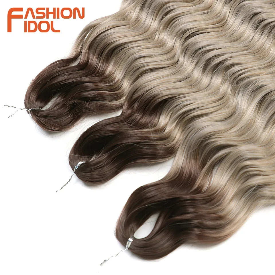 Anna 24 Inch Synthetic Hair Water Wave Braiding Hair Extensions Ombre Blonde Deep Wave Afro Curl Twist Crochet Hair for Women thumbnail 5