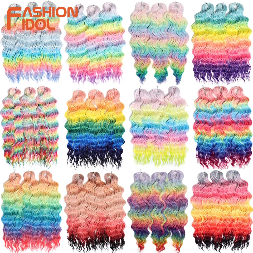 Anna 24 Inch Synthetic Hair Water Wave Braiding Hair Extensions Ombre Blonde Deep Wave Afro Curl Twist Crochet Hair for Women thumbnail 4