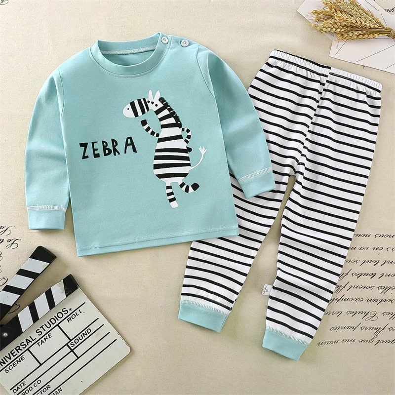Cartoon Print Pajama Suit Tops+Pants 2-piece Set Underwear Kids Boys Girls Baby Cotton Sleepwear Spring Autumn Clothes 1-6 Year thumbnail 2