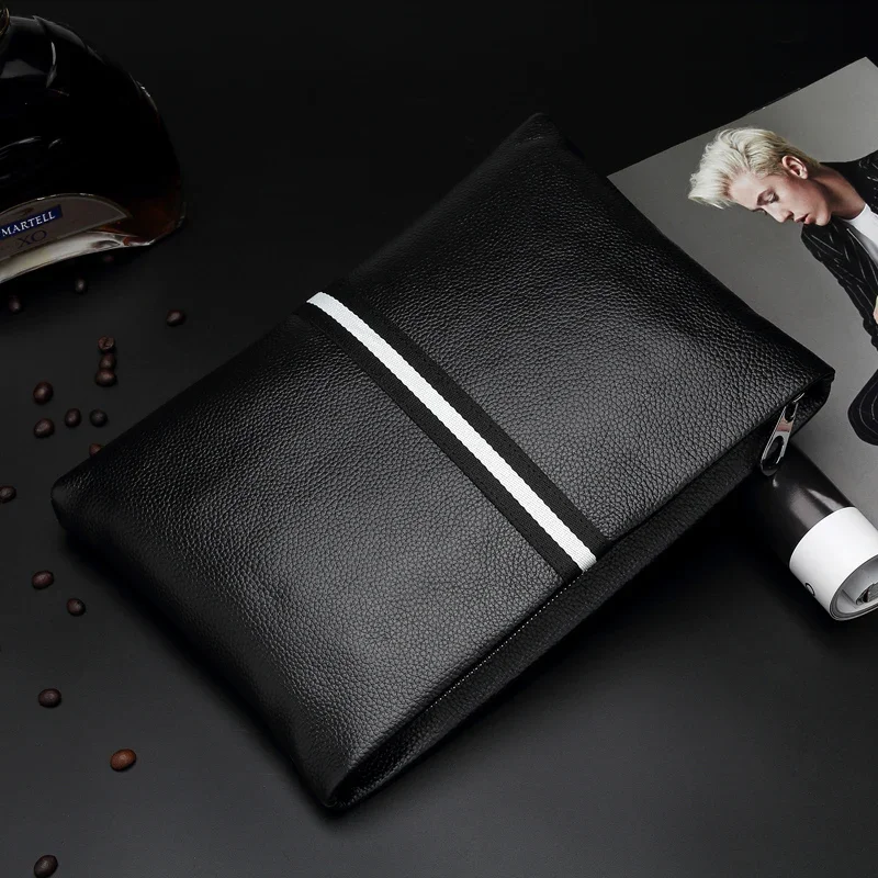SENOFAN Authentic Hand Bag Men Stripe Real Leather Cowhide Clutches Male Pouch Wallet Designer Envelope Bag Korean Edition Hot thumbnail 3