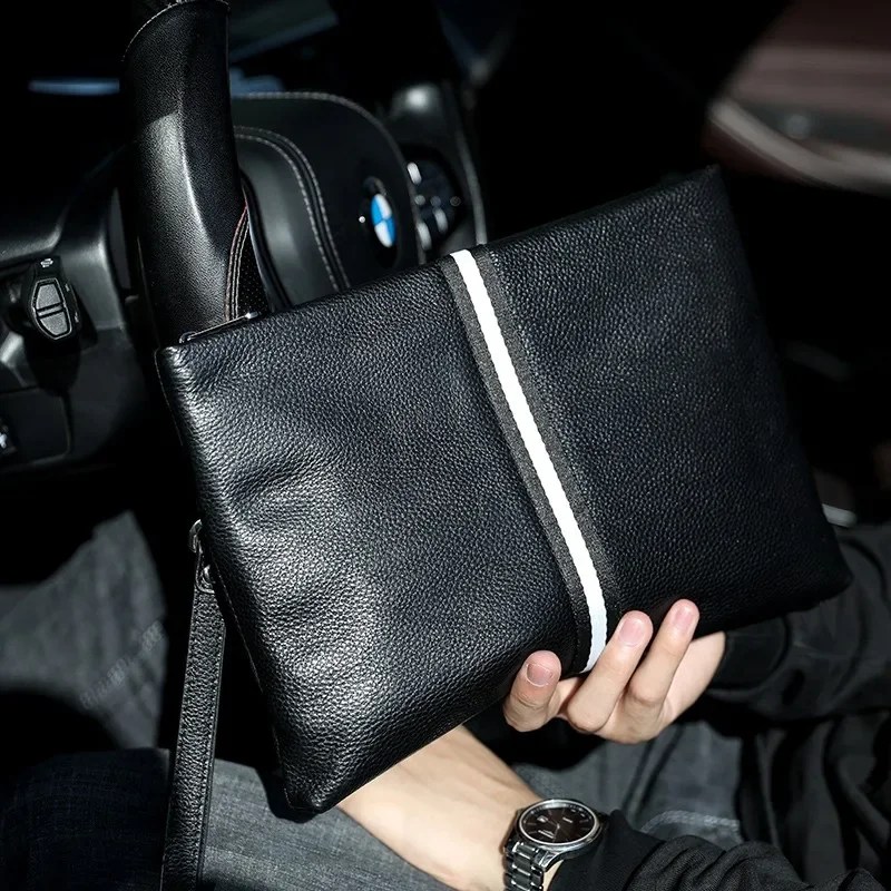SENOFAN Authentic Hand Bag Men Stripe Real Leather Cowhide Clutches Male Pouch Wallet Designer Envelope Bag Korean Edition Hot thumbnail 5