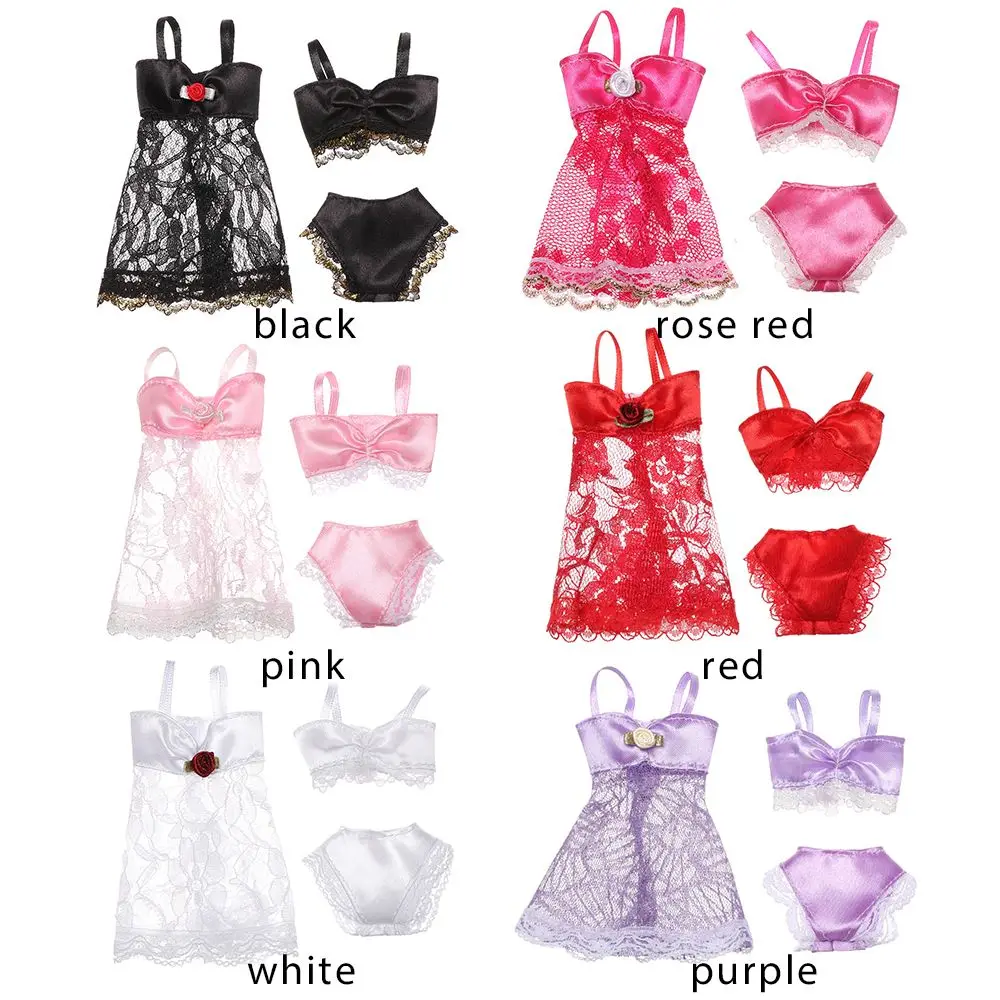 3PCS/Set Doll Skirt Lace Night Dress Bra Underwear 3 In 1 Clothes Set Sexy Pajamas Lingerie Dolls Accessories Baby Doll Toys thumbnail 5