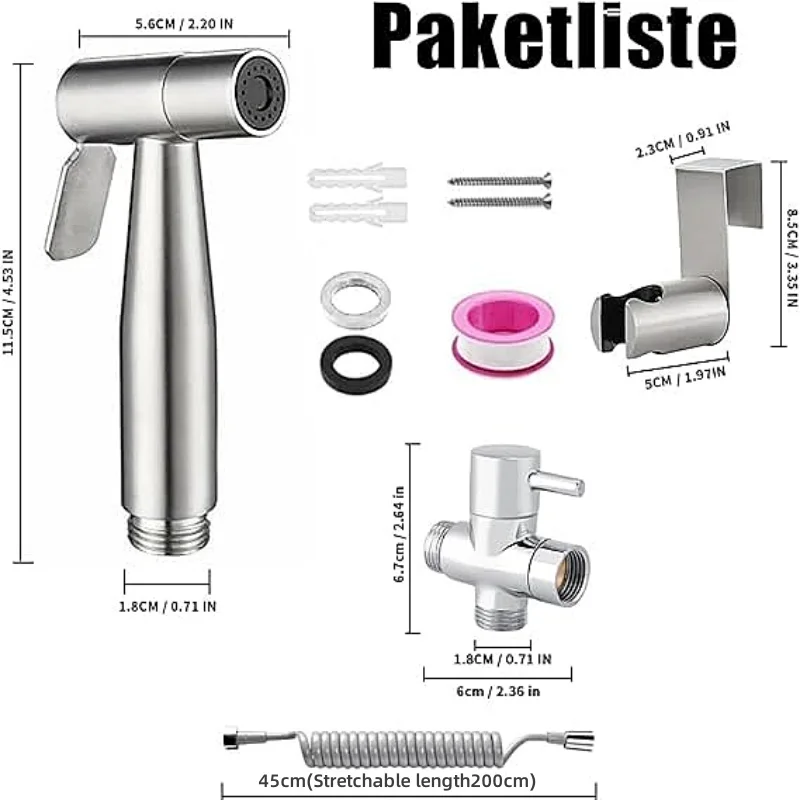 Handheld Bidet Toilet Sprayer Kit  stainless steel spray gun with 3 Way Valve，bellows Used for personal hygiene and pet bathing thumbnail 3