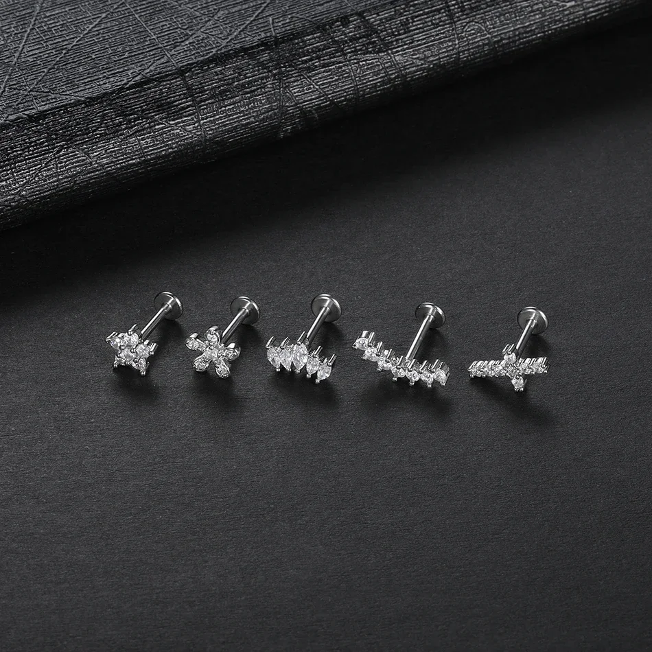 1Pc Flower Tragus Piercing Stud Earring Internally Threaded 316L Surgical Steel Labret Monroe Cartilage Helix Ear Jewelry thumbnail 3