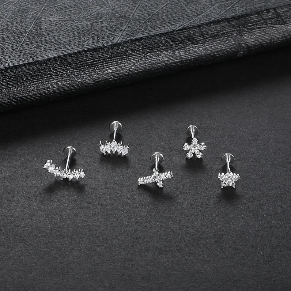 1Pc Flower Tragus Piercing Stud Earring Internally Threaded 316L Surgical Steel Labret Monroe Cartilage Helix Ear Jewelry thumbnail 4