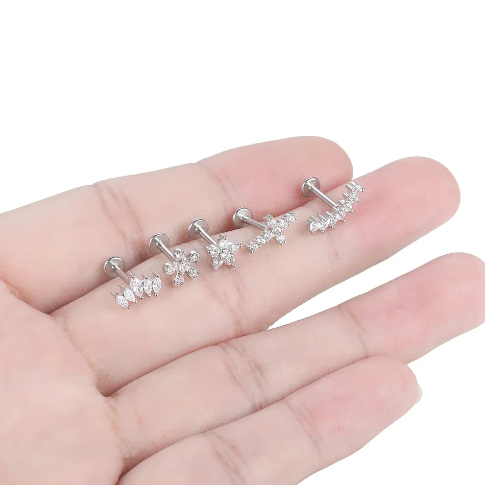 1Pc Flower Tragus Piercing Stud Earring Internally Threaded 316L Surgical Steel Labret Monroe Cartilage Helix Ear Jewelry thumbnail 2