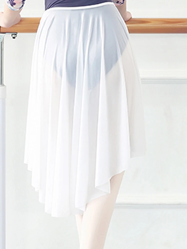 High Low Chiffon Ballet Dance Side-Dip Wrap Tutu Skirt for Ballroom Latin Salsa Tango Performance Studio Practice Clothing