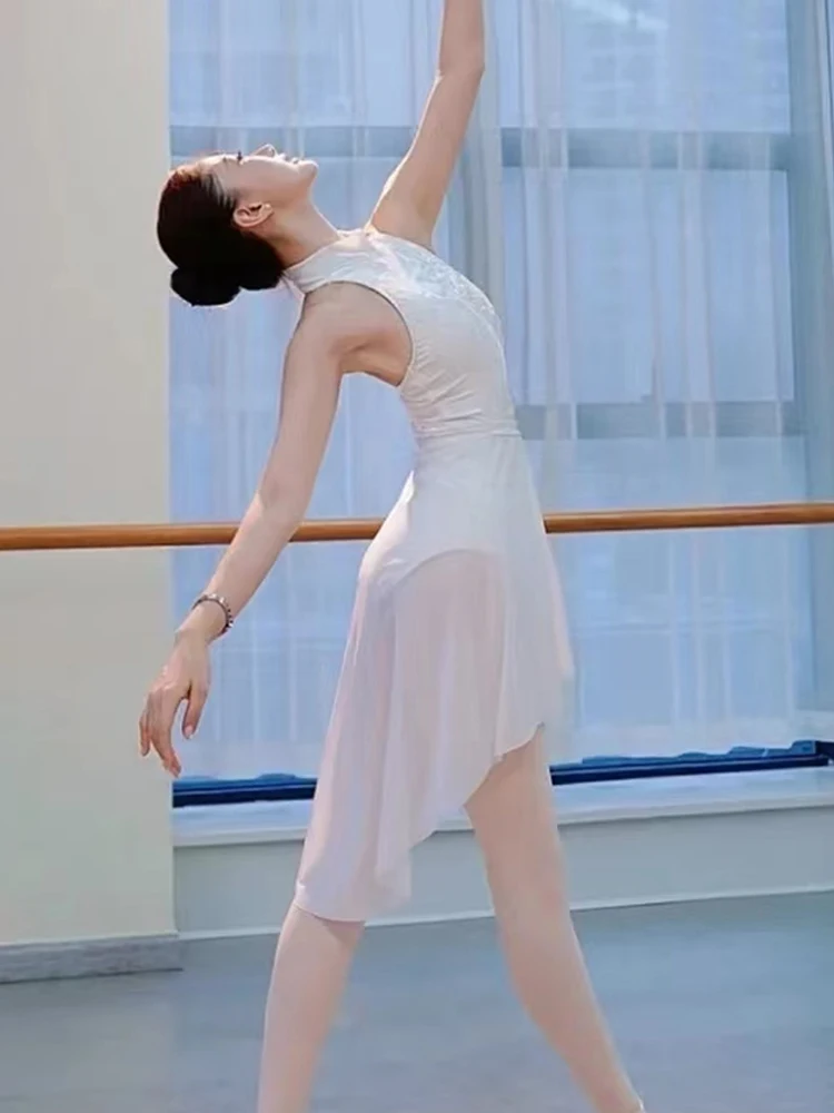 High Low Chiffon Ballet Dance Side-Dip Wrap Tutu Skirt for Ballroom Latin Salsa Tango Performance Studio Practice Clothing thumbnail 5