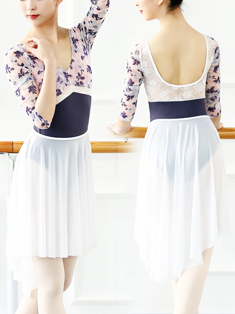 High Low Chiffon Ballet Dance Side-Dip Wrap Tutu Skirt for Ballroom Latin Salsa Tango Performance Studio Practice Clothing thumbnail 3