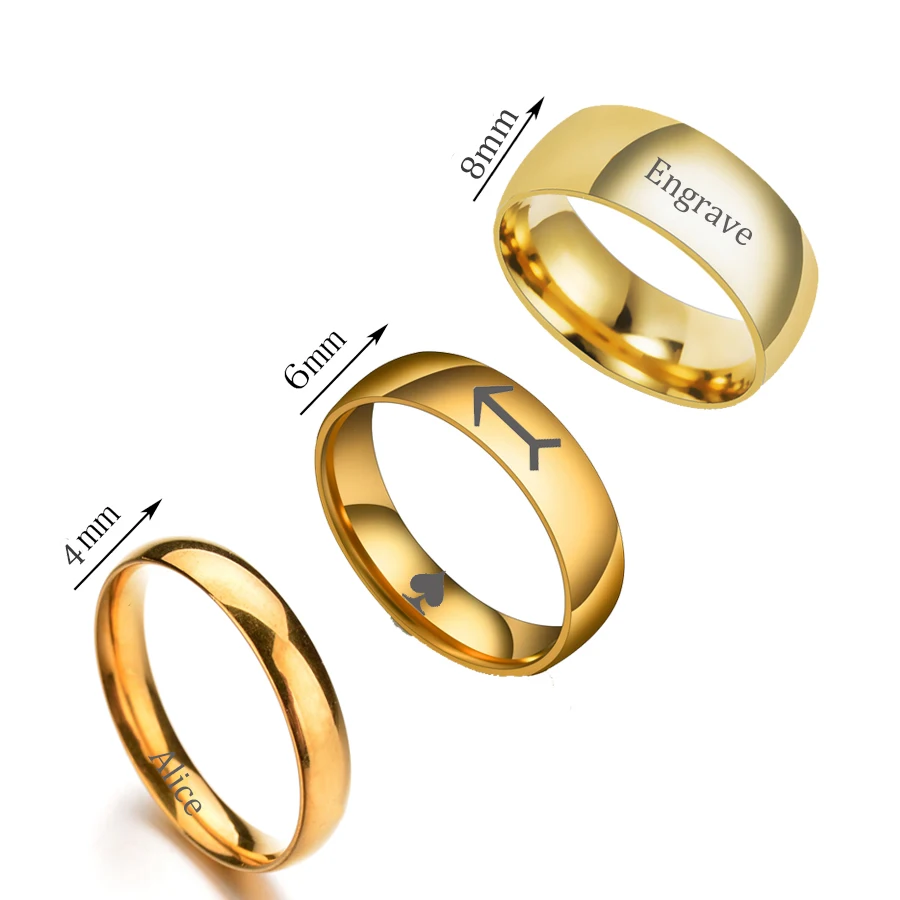 Acheerup Personalized Engrave Name Date 4mm/6mm/8mm Rings for Women Stainless Steel Gold Color Sphere Couple Rings Jewelry Gift