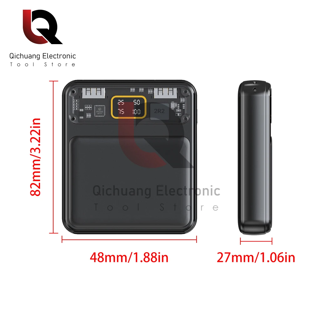 Power Bank Battery Dual USB Battery Pack Digital Display Mini 3 18650 Batteries Transparent Screen Power Bank For Xiaomi Lphone thumbnail 5