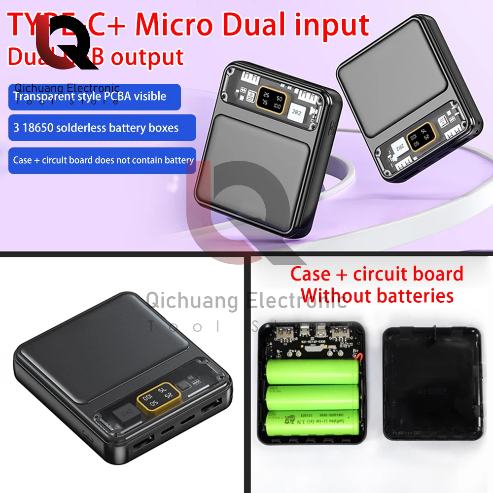Power Bank Battery Dual USB Battery Pack Digital Display Mini 3 18650 Batteries Transparent Screen Power Bank For Xiaomi Lphone thumbnail 3