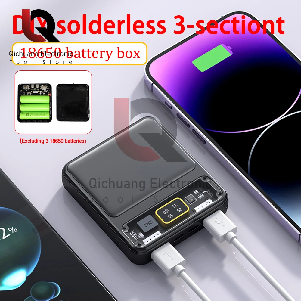 Power Bank Battery Dual USB Battery Pack Digital Display Mini 3 18650 Batteries Transparent Screen Power Bank For Xiaomi Lphone thumbnail 2