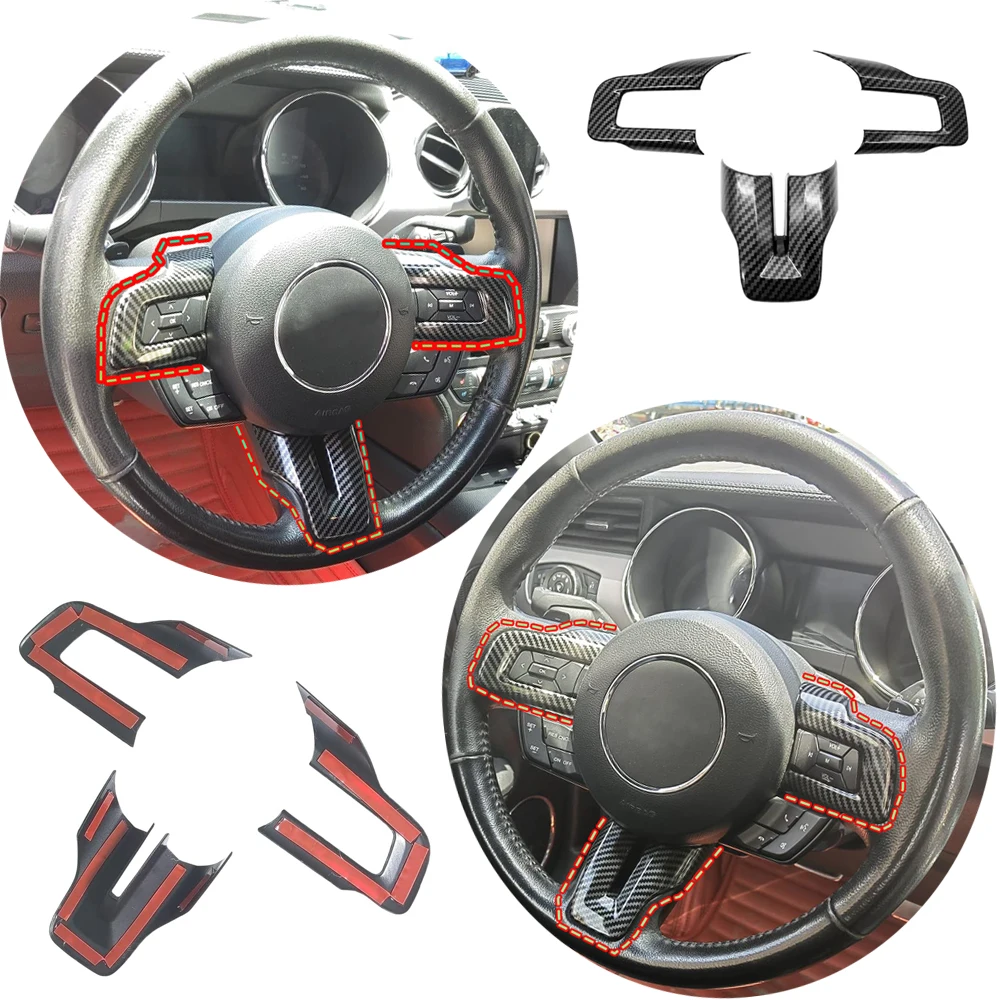 Carbon Fiber Style Steering Wheel Panel Cover Trim Sticker For Ford Mustang 2015-2023 Car Interior Accessories thumbnail 4