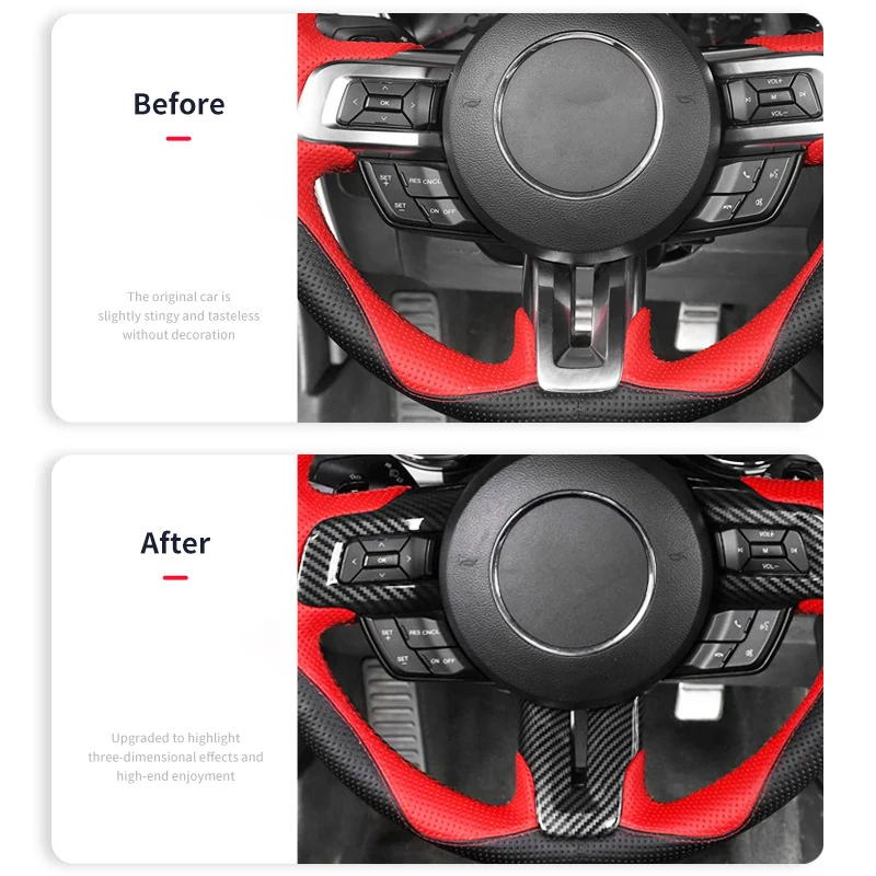 Carbon Fiber Style Steering Wheel Panel Cover Trim Sticker For Ford Mustang 2015-2023 Car Interior Accessories thumbnail 2