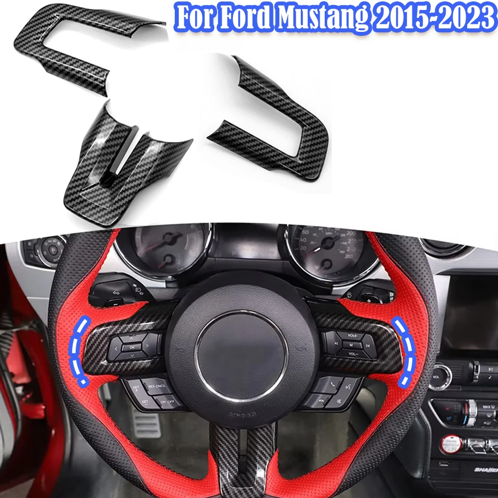 Carbon Fiber Style Steering Wheel Panel Cover Trim Sticker For Ford Mustang 2015-2023 Car Interior Accessories thumbnail 3