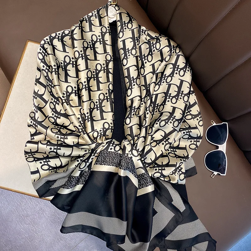 180x90cm Women Printed Long Silk Satin Scarf Shawl Headbands Headscarf Neckties Neckerchief Beach Towel Cover Ups thumbnail 2