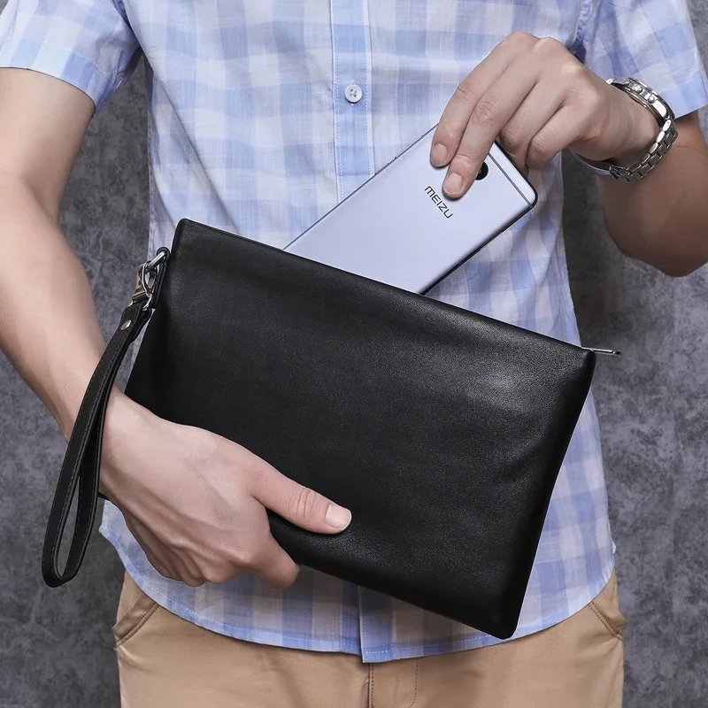 SENOFAN 2025 Clutches Bag Men Envelope Bag Handbag Genuine Leather Sheepskin Wallet Pouch Male Clutch Business Phone Bag Male thumbnail 2