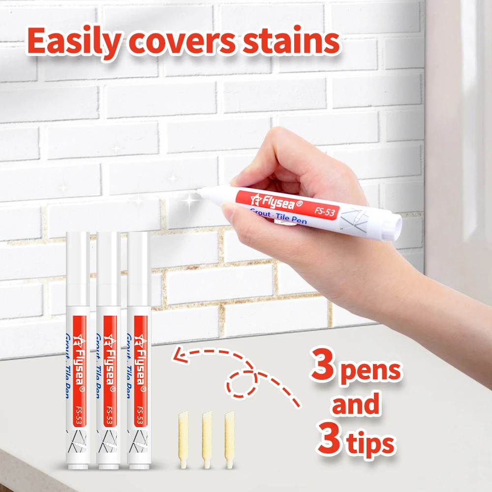 Grout Pen Waterproof Tile Marker Wall Seam Pen, for Tiles Floor Bathroom Decontamination Seam Repair (Black,White,Beige) thumbnail 3