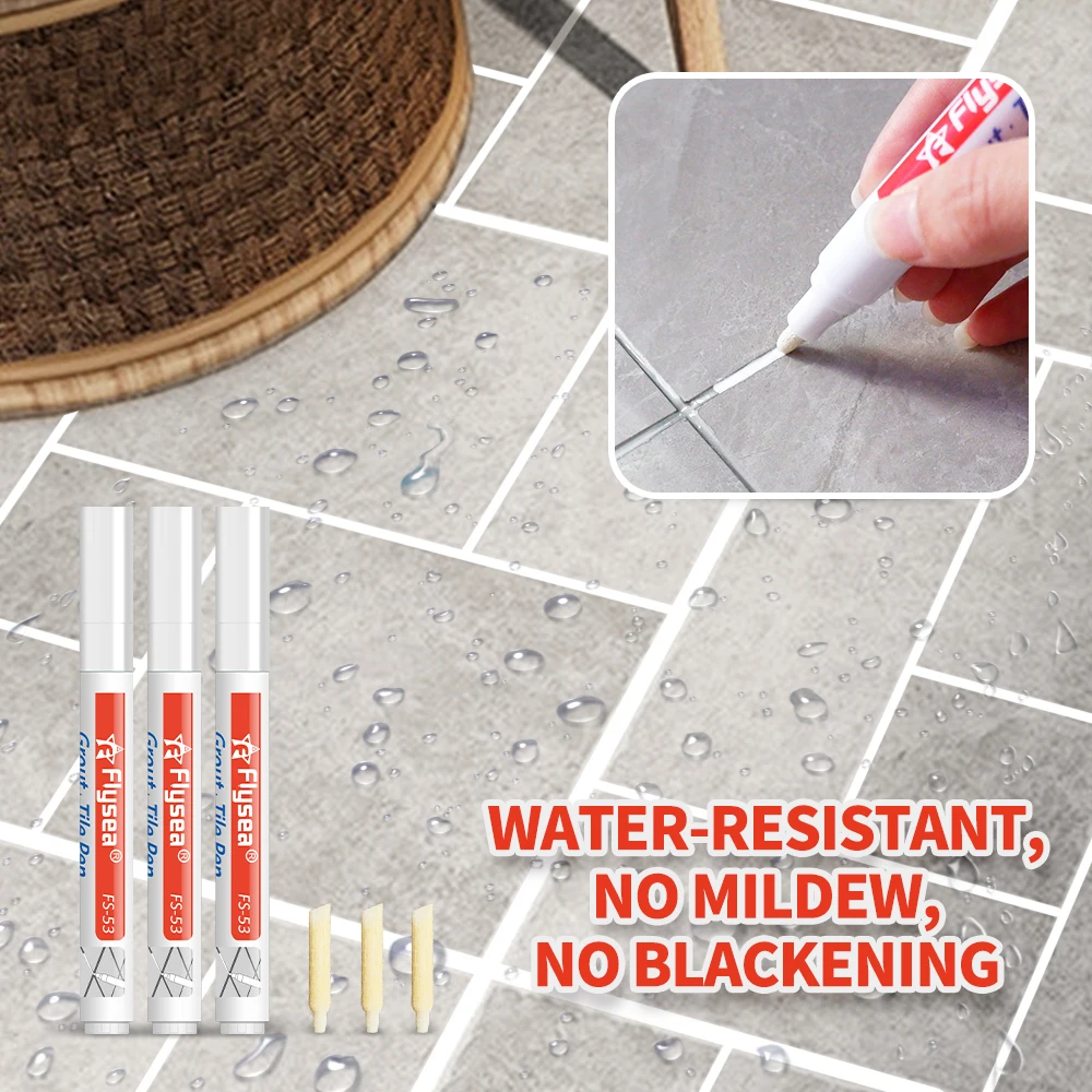 Grout Pen Waterproof Tile Marker Wall Seam Pen, for Tiles Floor Bathroom Decontamination Seam Repair (Black,White,Beige) thumbnail 2