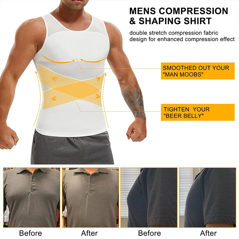 Compression Shirt for Men Slimming Undershirt Body Shaper Tank Top Gynomastica Sleeveless Shapewear Vest Mesh Cross Suit 3XL thumbnail 4