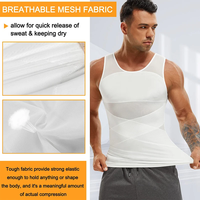 Compression Shirt for Men Slimming Undershirt Body Shaper Tank Top Gynomastica Sleeveless Shapewear Vest Mesh Cross Suit 3XL thumbnail 2
