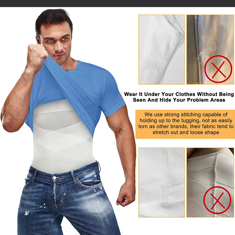 Compression Shirt for Men Slimming Undershirt Body Shaper Tank Top Gynomastica Sleeveless Shapewear Vest Mesh Cross Suit 3XL thumbnail 5