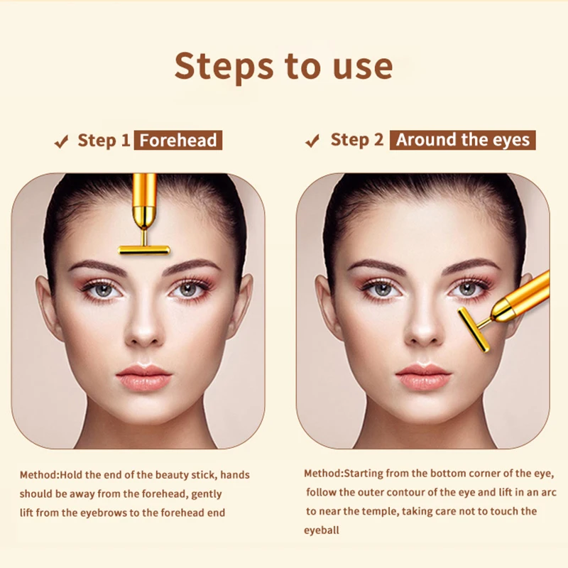 T-Shape Facial Massager Vibrating Beauty Bar 24K Electric Face Slimming Rod Golden Stick Tightening Skin Electric Massage Roller thumbnail 4