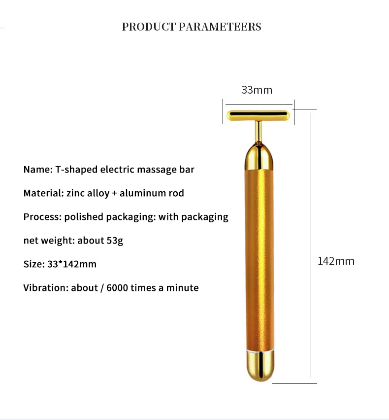 T-Shape Facial Massager Vibrating Beauty Bar 24K Electric Face Slimming Rod Golden Stick Tightening Skin Electric Massage Roller thumbnail 6
