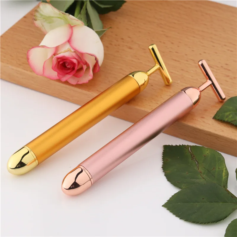 T-Shape Facial Massager Vibrating Beauty Bar 24K Electric Face Slimming Rod Golden Stick Tightening Skin Electric Massage Roller thumbnail 5