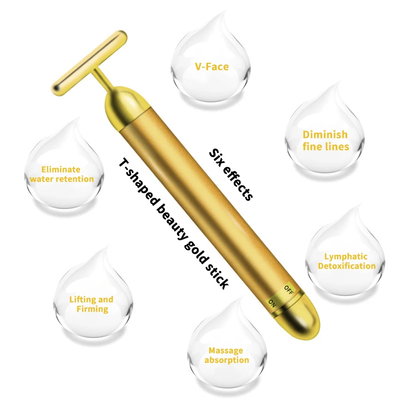 T-Shape Facial Massager Vibrating Beauty Bar 24K Electric Face Slimming Rod Golden Stick Tightening Skin Electric Massage Roller thumbnail 2