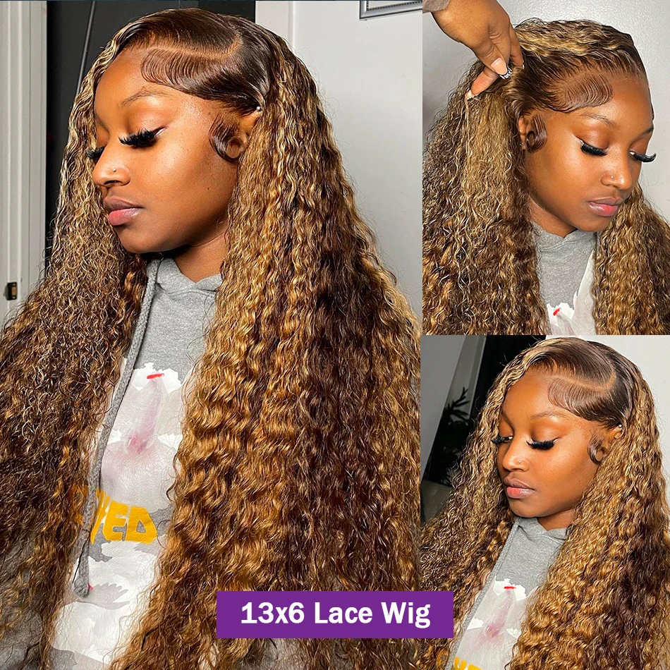 30 32 Inch Highlight Ombre Lace Frontal Wig Curly Human Hair Wigs 4/27 Colored 13x4 13X6 Deep Curly 4x4 5X5 Lace Closure Wigs thumbnail 4