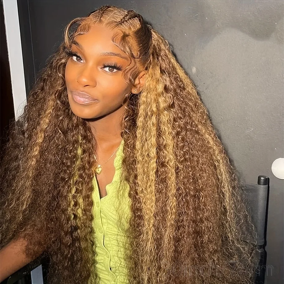 30 32 Inch Highlight Ombre Lace Frontal Wig Curly Human Hair Wigs 4/27 Colored 13x4 13X6 Deep Curly 4x4 5X5 Lace Closure Wigs thumbnail 2