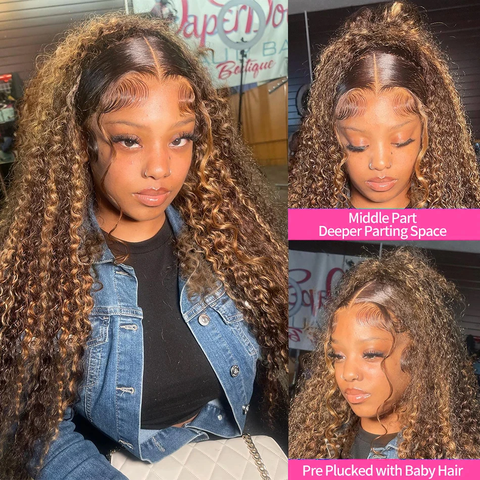 30 32 Inch Highlight Ombre Lace Frontal Wig Curly Human Hair Wigs 4/27 Colored 13x4 13X6 Deep Curly 4x4 5X5 Lace Closure Wigs thumbnail 5