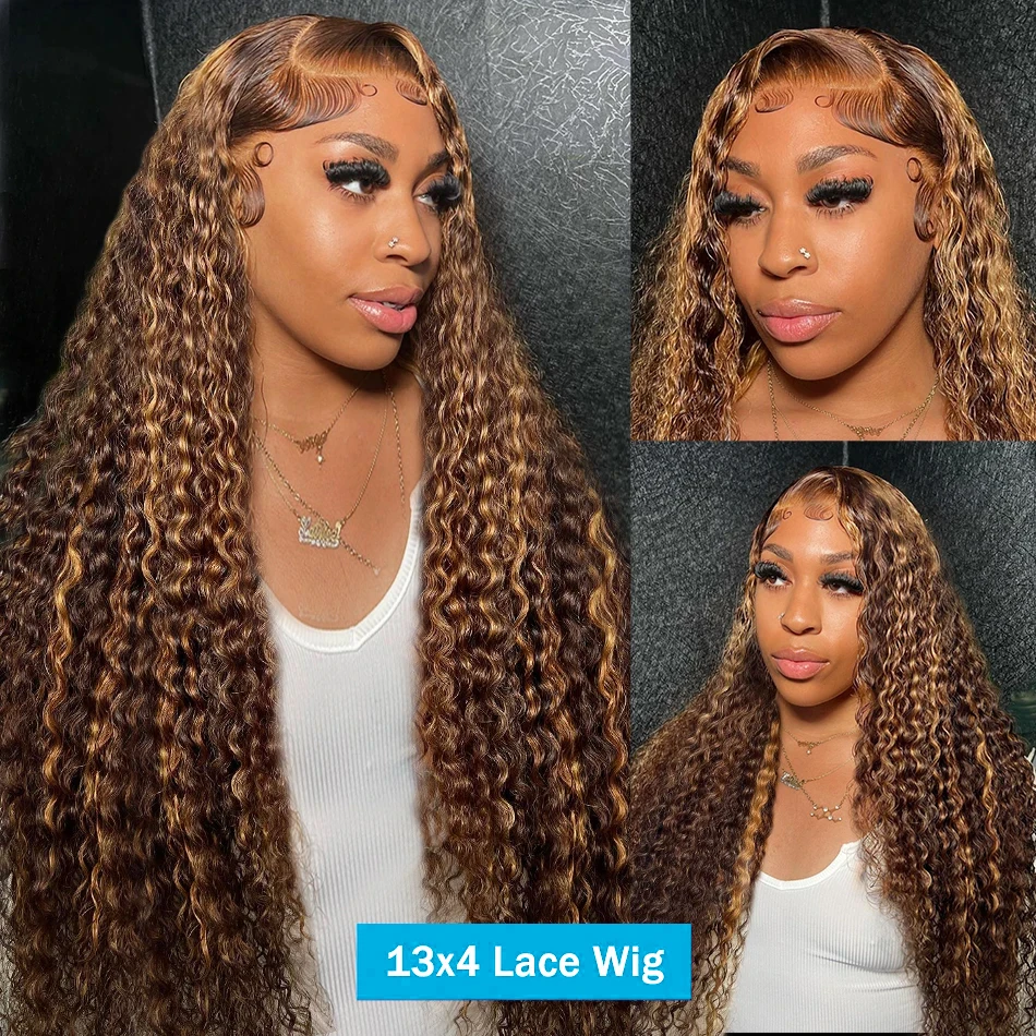 30 32 Inch Highlight Ombre Lace Frontal Wig Curly Human Hair Wigs 4/27 Colored 13x4 13X6 Deep Curly 4x4 5X5 Lace Closure Wigs thumbnail 3