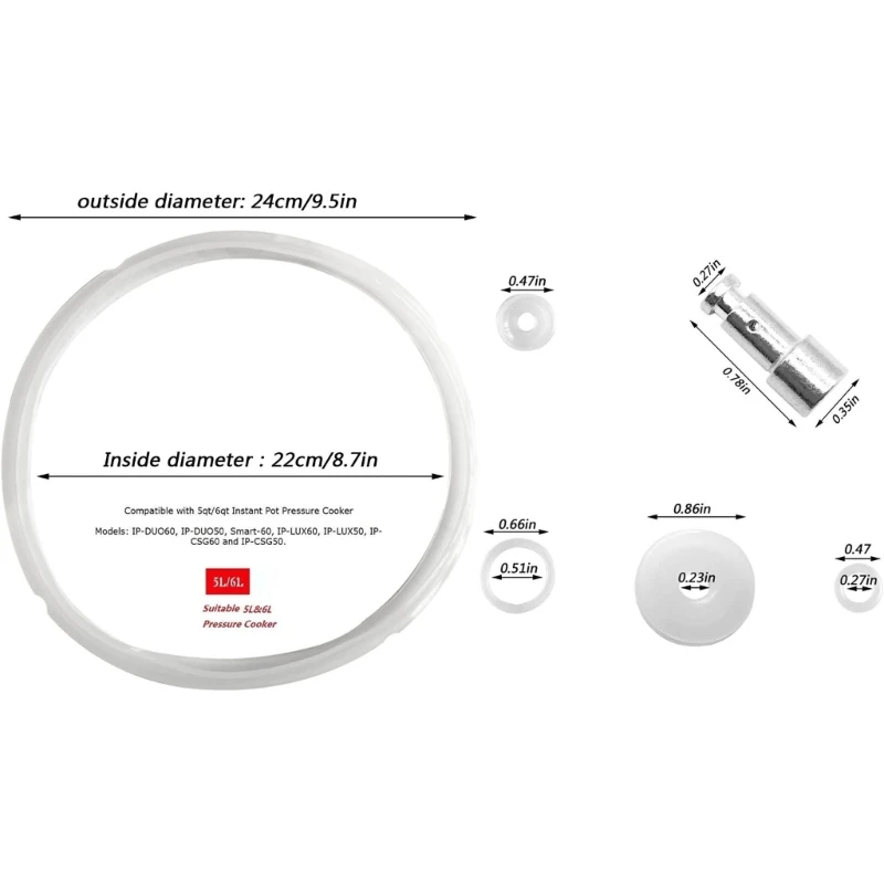 M7DF Silicone Seals Float and Gasket Set Essential Accessories Cooker Gasket Perfect for 5/6 Quart Electric Pressure Cookers thumbnail 6
