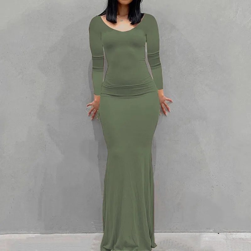 New women's dress long skirt casual slim long-sleeved home dress thumbnail 4