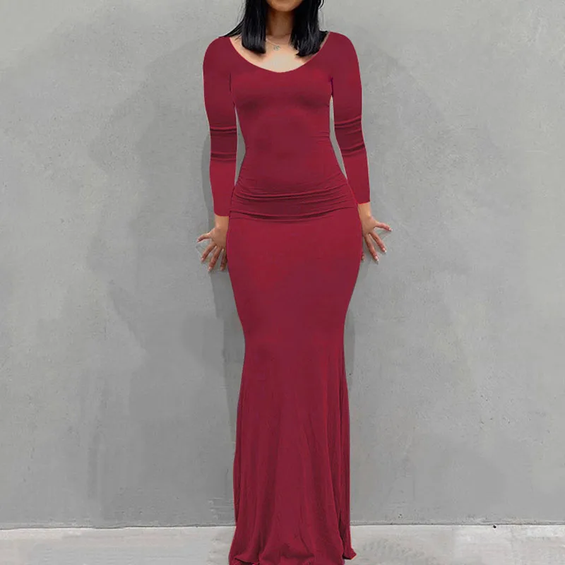 New women's dress long skirt casual slim long-sleeved home dress thumbnail 6